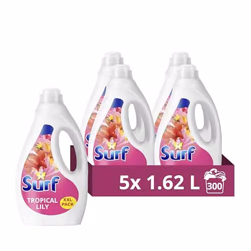 Surf Tropical Lily Laundry Washing Liquid, 300 Washes, 5 x 1.62 l