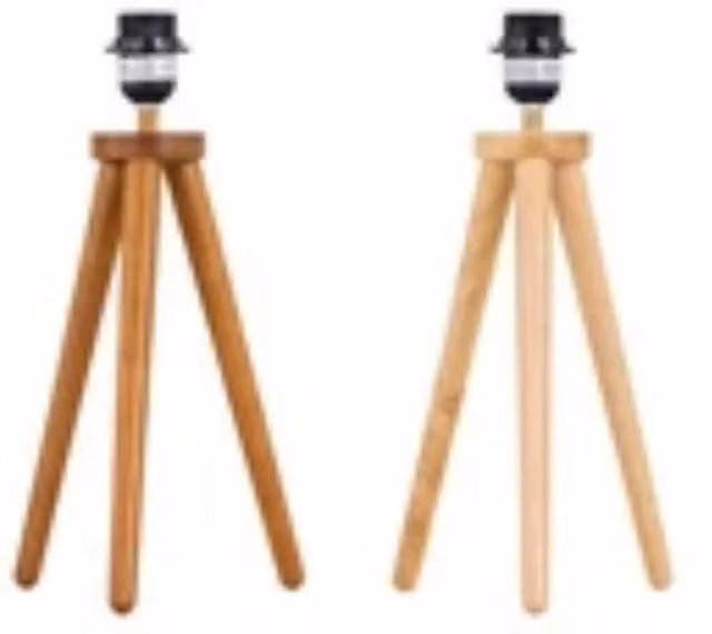 Havendro Scandinavian Wooden Oak Tripod Table Lamp in Natural Orange and Brown, Height: 38.5 cm