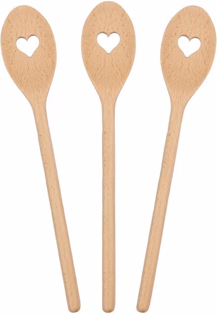 Argon Tableware Wooden Heart Cooking Spoon in Brown and Beige, 30 cm