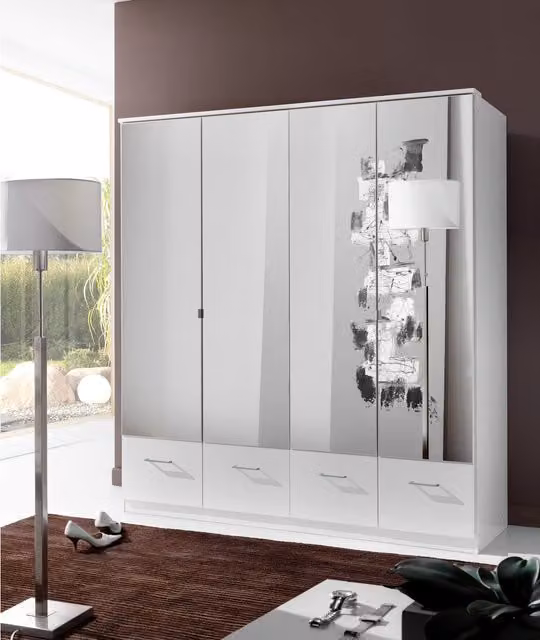 Imago White 4 Door Wardrobe with Drawers and Mirror
