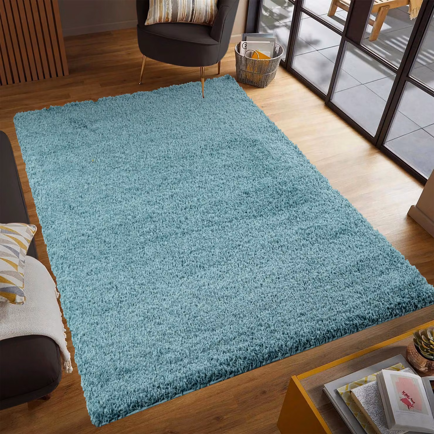 Smart Living Duck Egg Blue Shaggy Area Rug, 5cm Pile, W: 80 cm, L: 150 cm – 2