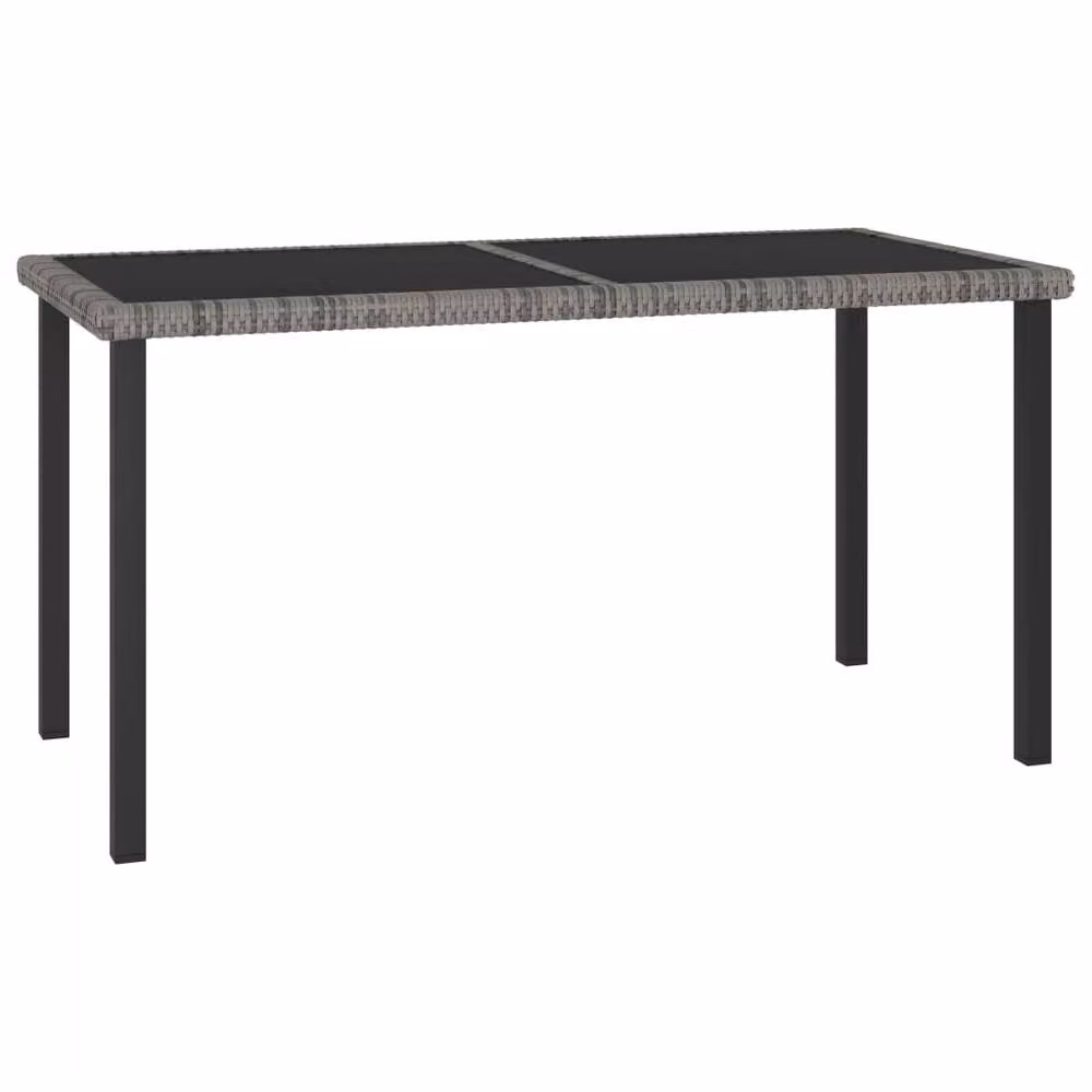 Berkfield Home Grey Poly Rattan Garden Dining Table with Glass Top and Steel Frame, W/D/H: 140 x 70 x 73 cm – 2