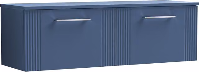 Balterley 2 Drawer Wall Hung Vanity Unit with Colour Match Laminate Worktop, Blue, Width: 120 cm