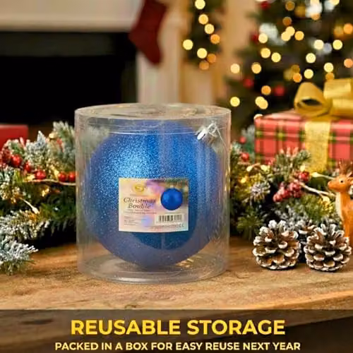 Shatchi Blue Glitter Christmas Bauble Ornament, Diameter: 20 cm – 3