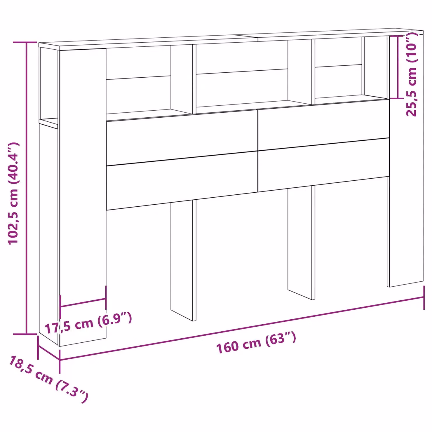 Berkfield Home Black Oak Headboard Cabinet with Integrated Shelf, W: 160 cm, D: 19 cm, H: 104.5 cm – 4