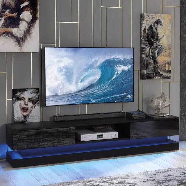 Creative Furniture Bloom Modern Black Glossy TV Unit W: 180 cm, H: 36 cm, D: 35 cm – 1