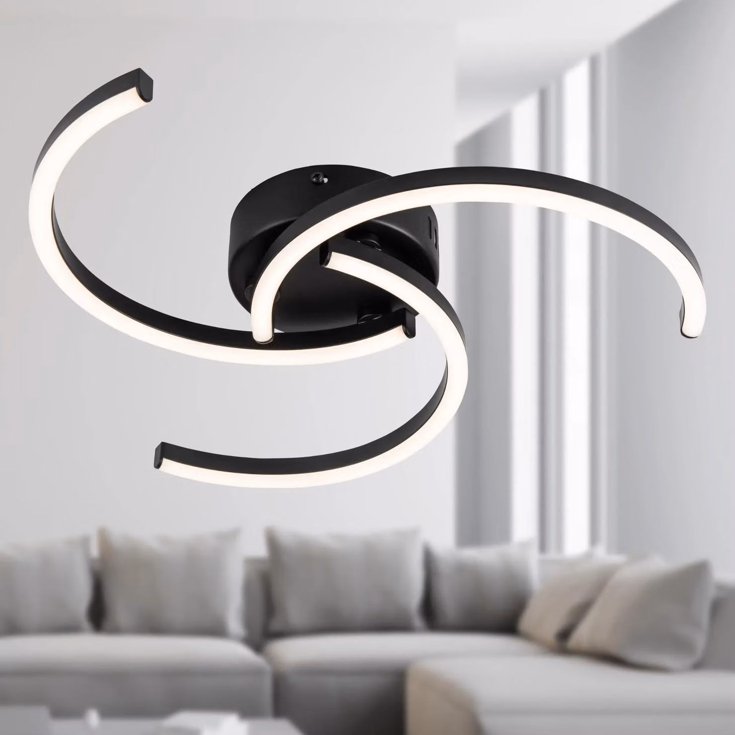 First Choice Lighting Set of 2 Curve Black LED Flush Ceiling Lights – 3