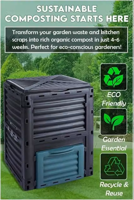HYGRAD Built to Survive Garden Outdoor Composter Bin with Flip Lid in Black and Green Plastic