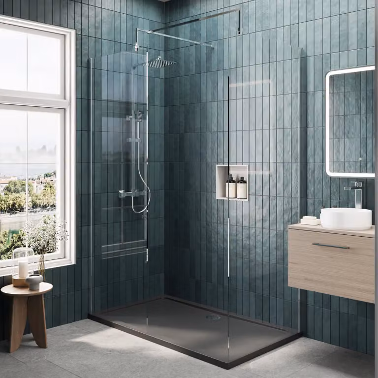 Balterley 8mm Glass Walk In Wetroom Screen and Slate Grey Tray, Silver and Grey, W: 120 cm, D: 80 cm