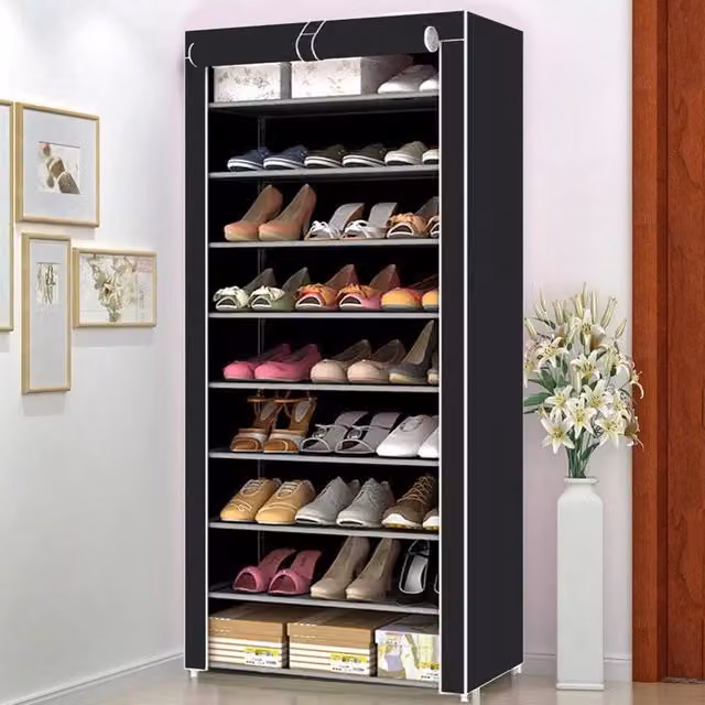EONLION 9 Tier Cabinet Storage Organiser Stand Shelf, Black, W: 60 cm