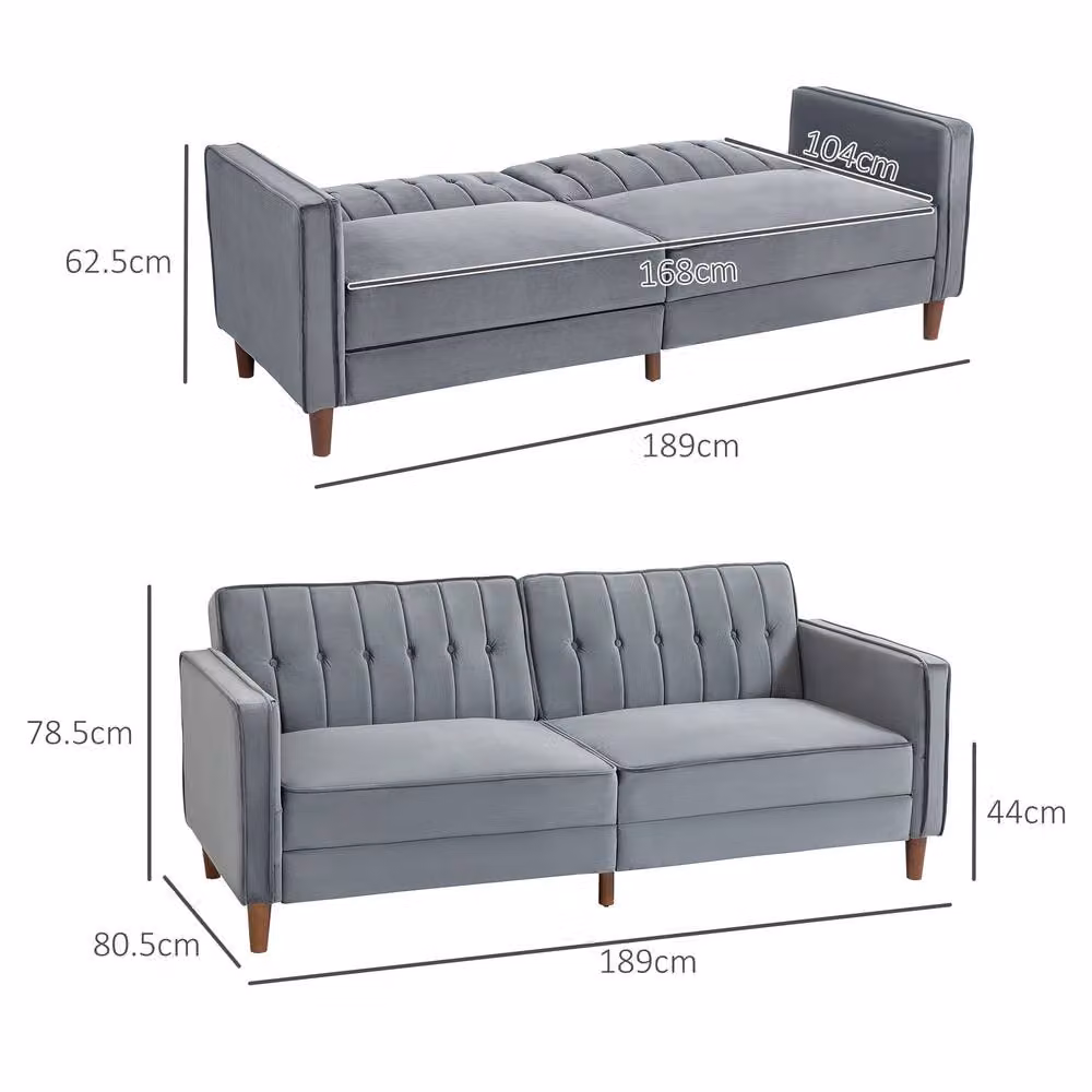 ERGOVEXA Velvet Three-Seater Click-Clack Sofa Bed in Grey – 2