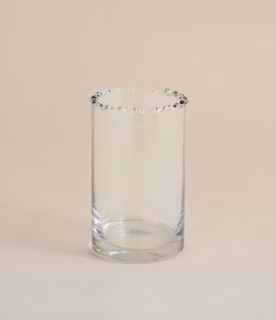 M&S Small Cylinder Frill Top Glass Vase in Clear Transparent