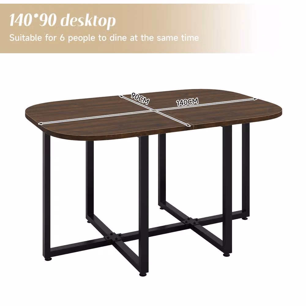 Merax 6-Seater Modern Oval Dining Table and Chairs Set in Walnut Effect with Brown, Grey and Black Finishes, W/D/H: 140 x 90 x 73 cm – 4