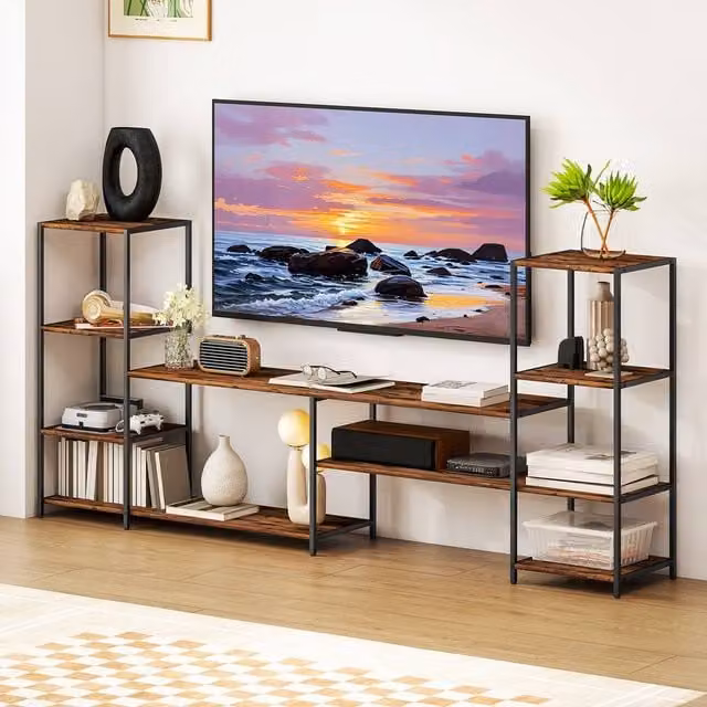 HOMCOM Industrial TV Unit with Shelves in Brown and Black