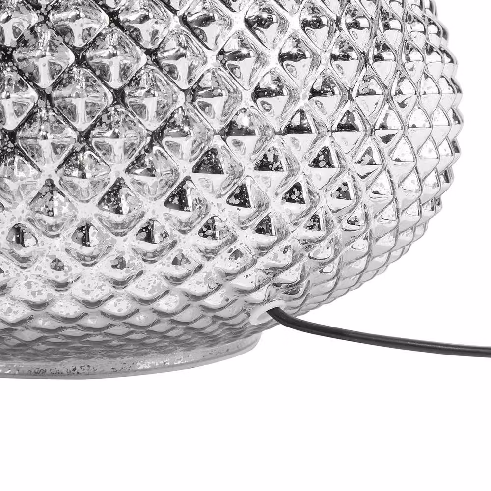 Wyld and Coco Glam Oval Glass Table Lamp with Silver Studded Base and Beige Fabric Shade, Height: 55 cm – 3