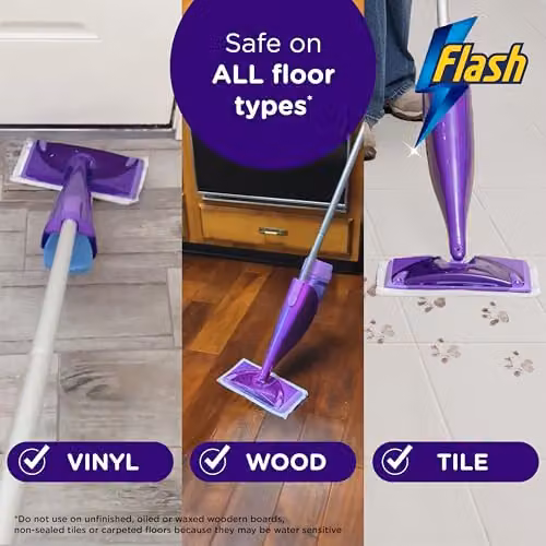 Flash Power Spray Mop Starter Kit with Microfibre Washable Pad, Purple – 6
