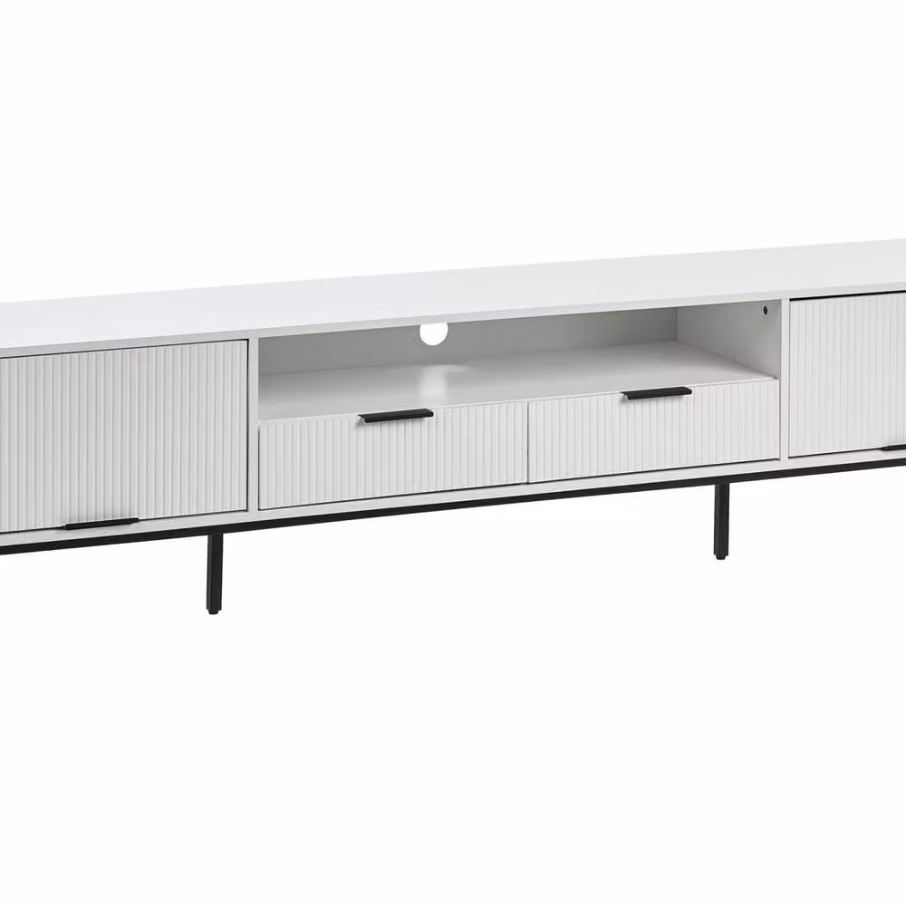 Wyld Haus White Wood and Metal Scandinavian TV Stand with Ribbed Front, W: 200 cm, D: 40 cm, H: 52 cm – 2