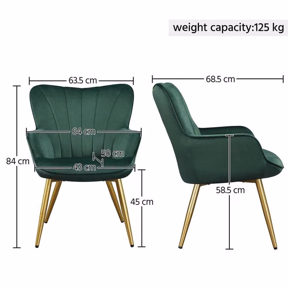 KORVIXA Green Velvet Modern Tub Accent Chair with Gold Metal Legs – 2