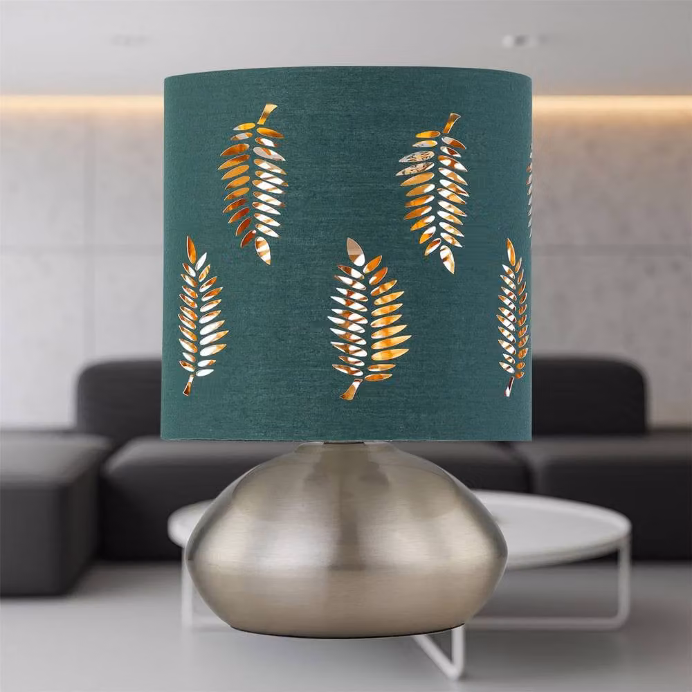 First Choice Lighting Jenson Set of 2 Brushed Chrome Touch Table Lamps with Green Fabric Shades – 3