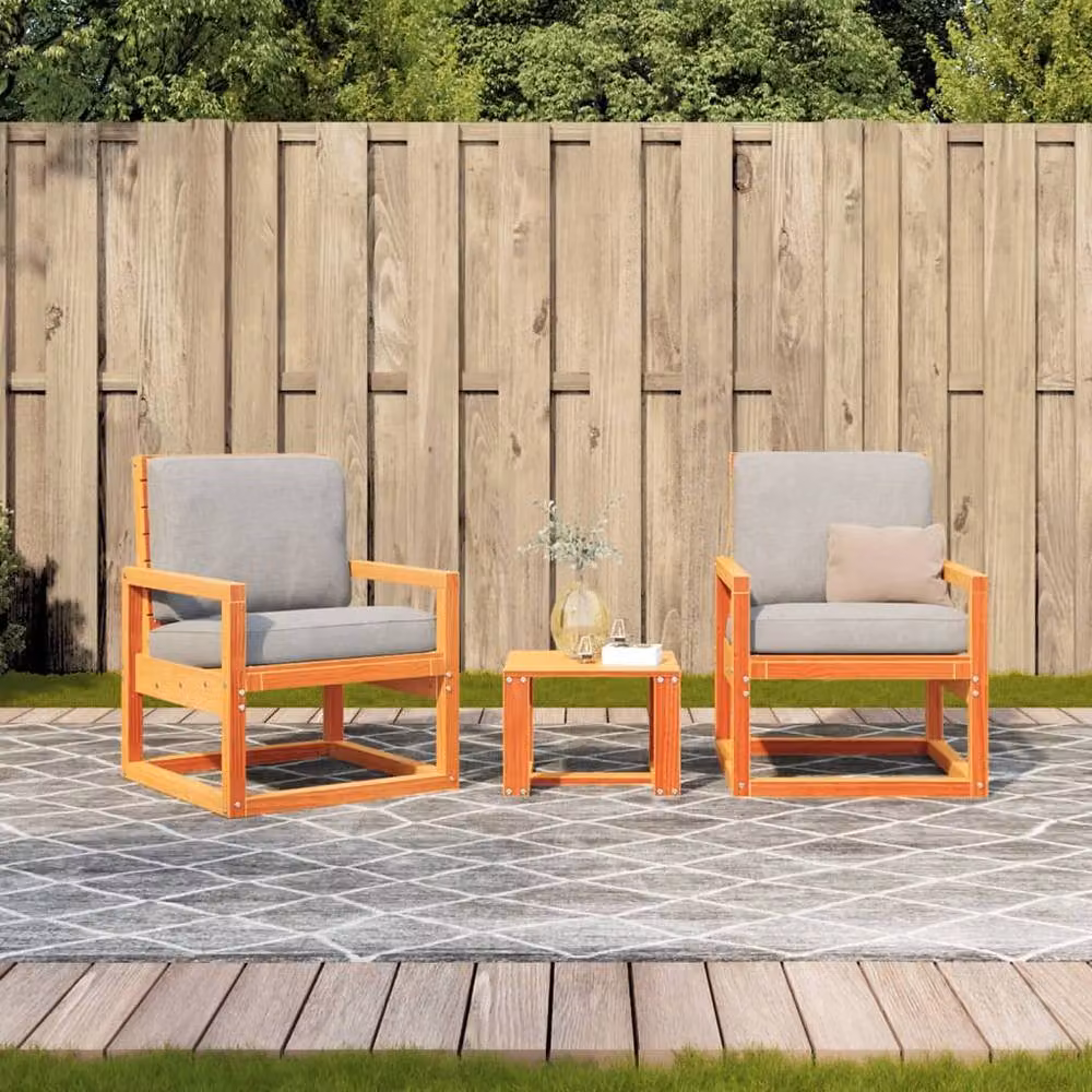 Berkfield Home 3 Piece Garden Lounge Set in Waxed Brown Solid Wood Pine – 2