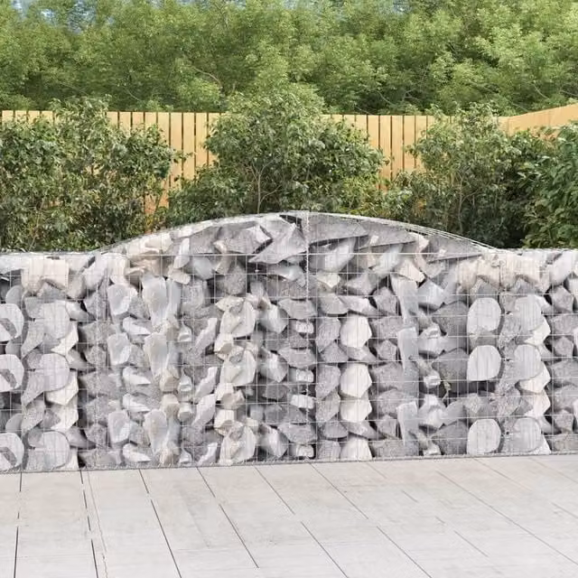 Berkfield Home Arched Gabion Baskets, 5 Piece Set, Silver Galvanised Steel, W: 400 cm, D: 50 cm, H: 100-120 cm