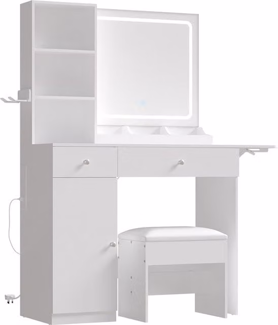 Lifeideas Modern Hollywood LED Dressing Table Set in White Matt Finish