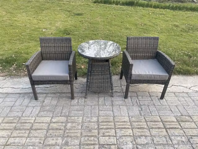 Fimous 2 Seater Rattan Garden Furniture Set with Small Round Table in Dark Grey Mixed