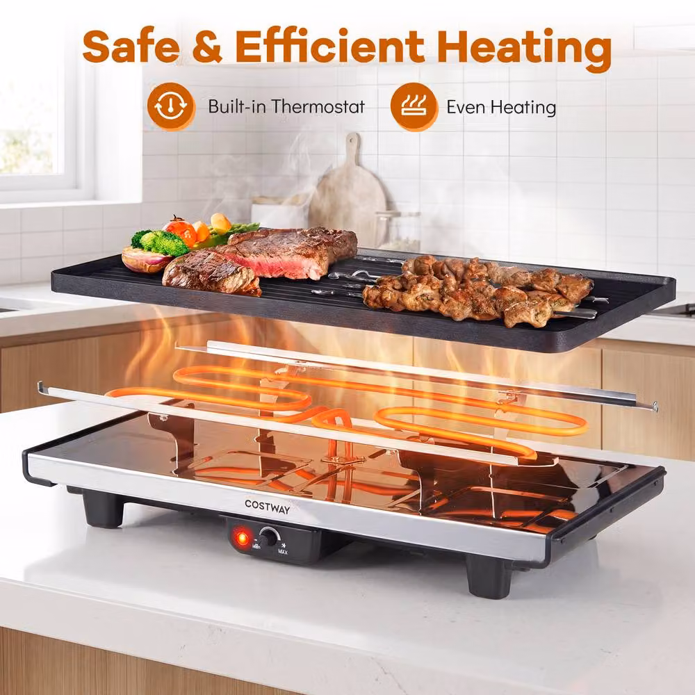 Costway 2-in-1 Raclette Table Grill and Griddle with Reversible Nonstick Aluminium Plates in Black – 4