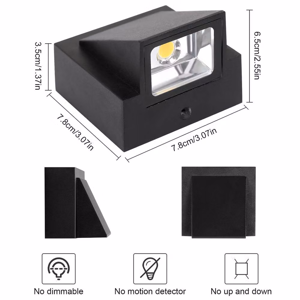 Pheashine 2 Pack Black Modern LED Outdoor Wall Light, 5W 3000K Warm White – 2