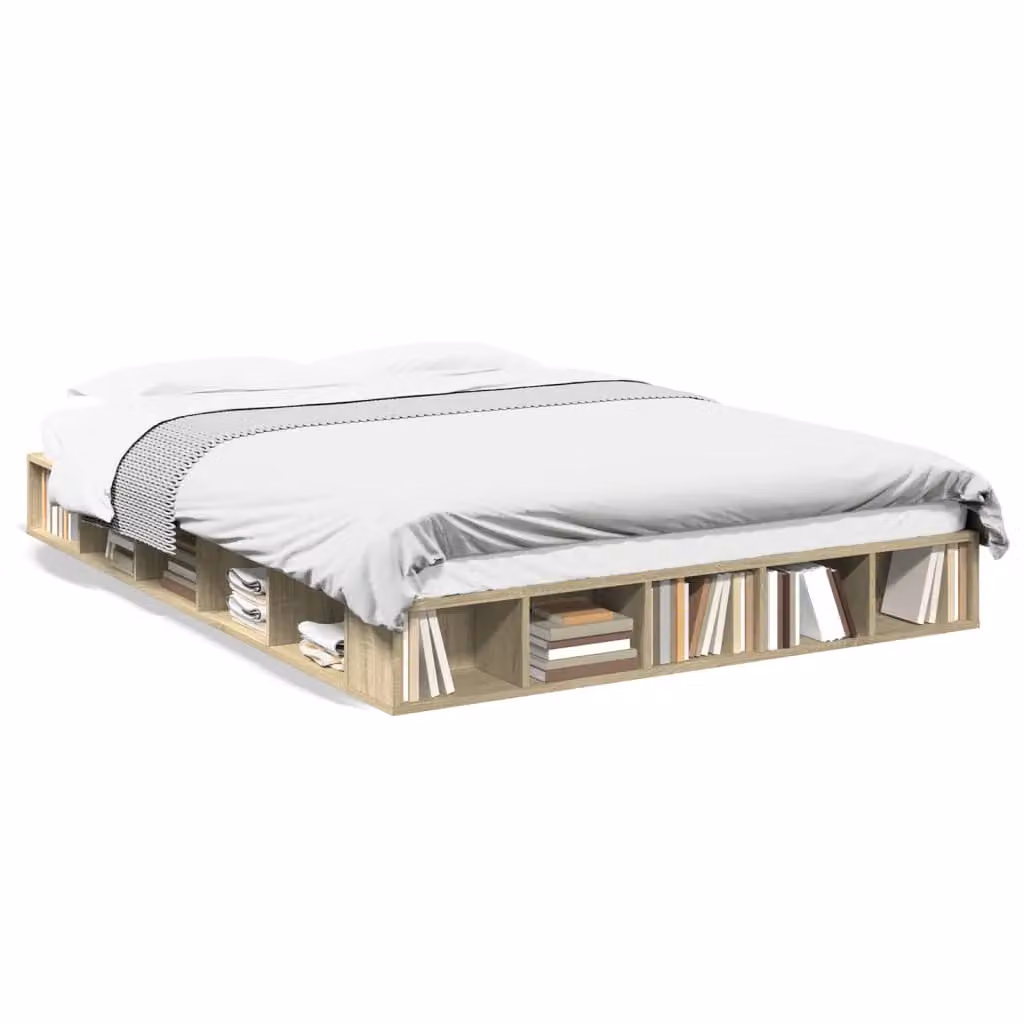 Berkfield Home Sonoma Oak Bed Frame in Brown, W/D/H: 140 x 200 cm – 2