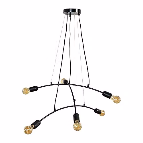 ValueLights Sandie 6 Way Industrial Black Metal Suspended Bar Ceiling Light Fitting