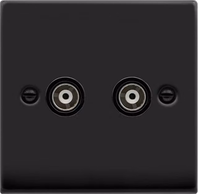 SE HOME Modern Flush Black Twin Isolated Coaxial Socket with Plastic Plate