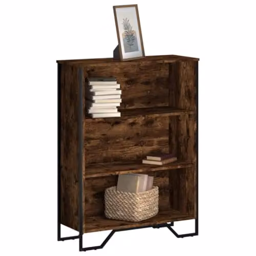 vidaXL Modern Smoked Oak Bookcase in Brown with Metal Accents, W/D/H: 80 x 31 x 106 cm – 3