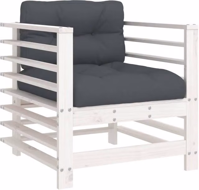 Berkfield Home Beautiful Set of 2 White Solid Pine Garden Chairs with Cushions and Armrests