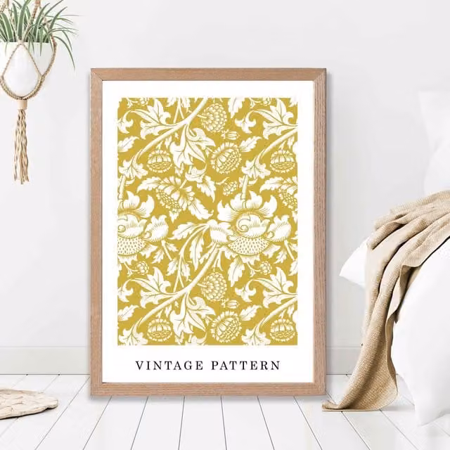 ARTZE William Morris Yellow Floral Botanical Art Print with Oak Wood Frame, A2