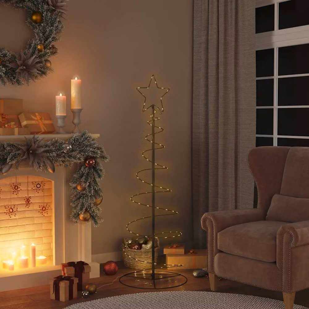 Berkfield Home Christmas Tree Light Cone with 100 Warm White LEDs, Black, Height: 150 cm – 2