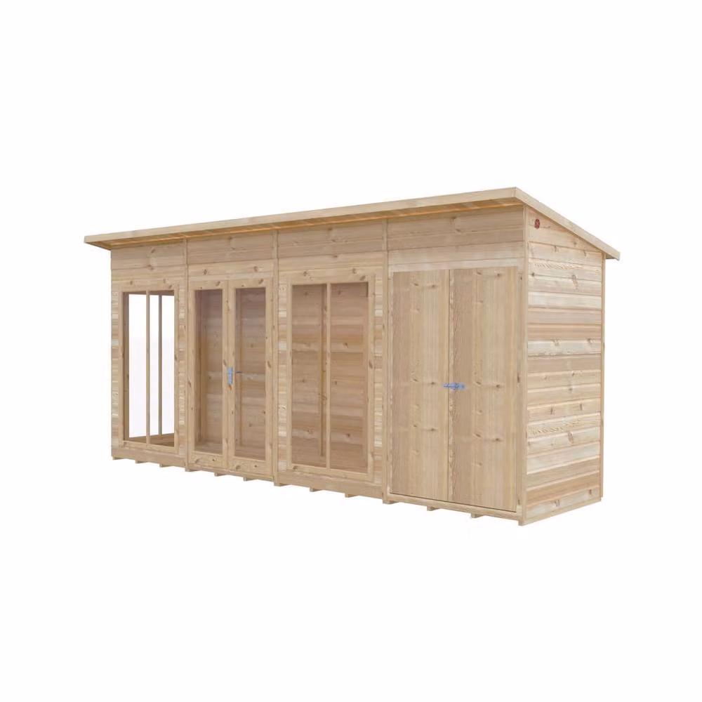Shires Lela 16x4 Summerhouse with Storage, Light Brown, W: 476 cm, D: 125.8 cm, H: 229.9 cm – 2