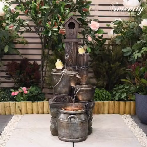 Serenity Bird House Water Feature in Natural Brown, Polyresin Cascading Garden Oasis, Height: 89 cm – 4
