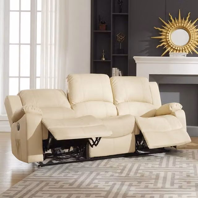 Artemis Home Glendale 3 Seat Electric Reclining Sofa in Cream with USB Charging and Mixed Padding