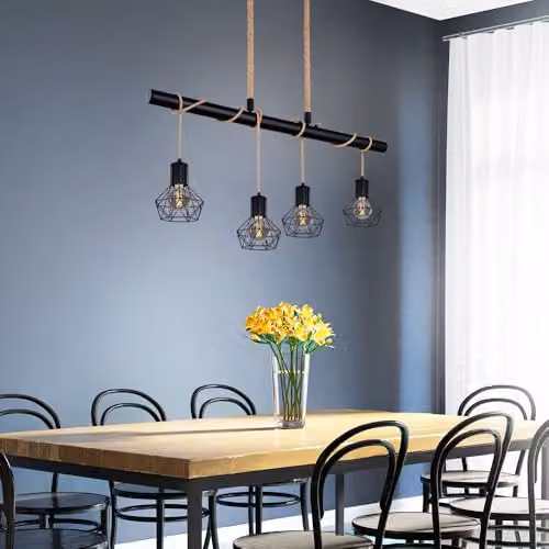 Netlighting Priska Bar Pendant Ceiling Light in Black with 4x E27 Sockets – 3