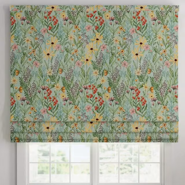 ANTE DECOR Meadow Tapestry Made To Measure Roman Blind, Thermal Insulating Blackout Floral Textile in Blue and Multicolour