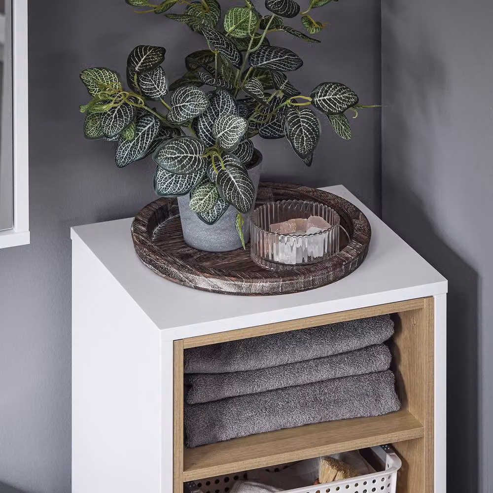 SoBuy Storage Laundry Cabinet with Basket and Open Shelf, White, Height: 105 cm – 2