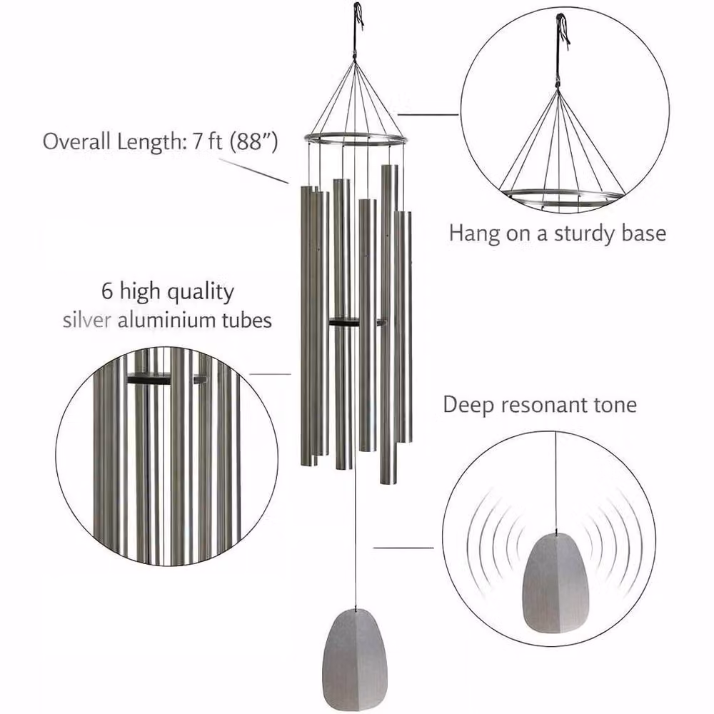 Woodstock Chimes Extra Large 7ft Outdoor Wind Chime in Silver – 4