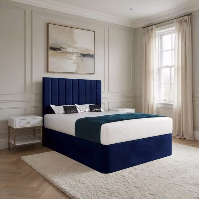 Casani Leyburn Modern Upholstered Velvet Bed Frame with Drawers, Blue, W/D/H: 140 x 200 cm – 1