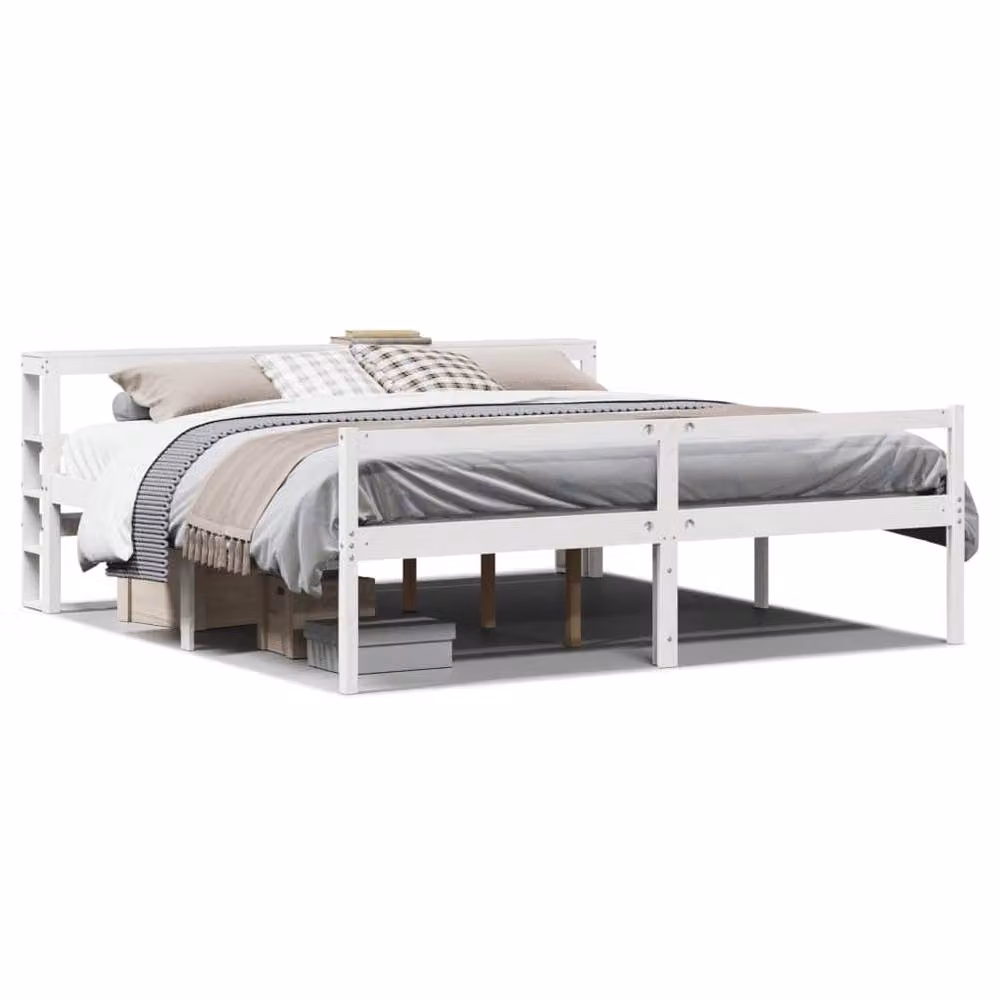Berkfield Home Senior Bed with Headboard and Bedside Shelf in White, W/D/H: 200 x 200 cm – 2