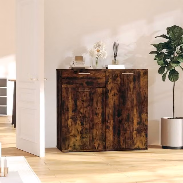 Berkfield Home Smoked Oak Sideboard in Brown, W/D/H: 80 x 36 x 75 cm