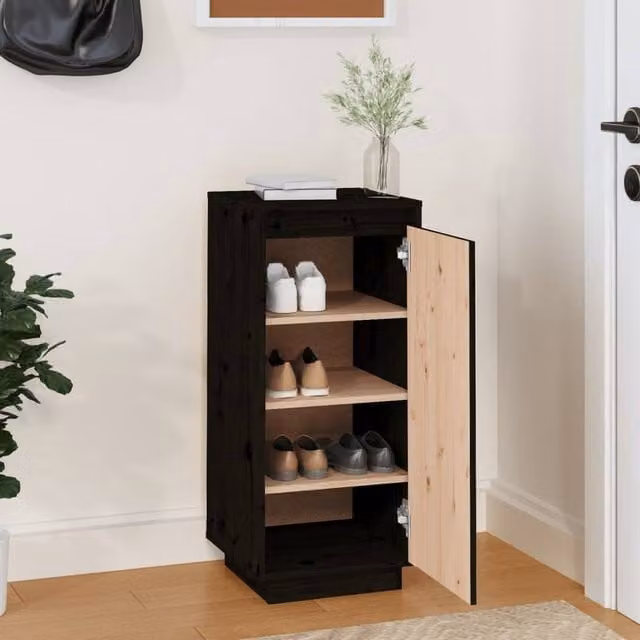 Berkfield Home Black Solid Wood Pine Shoe Cabinet W/D/H: 35 x 35 x 80 cm – 1