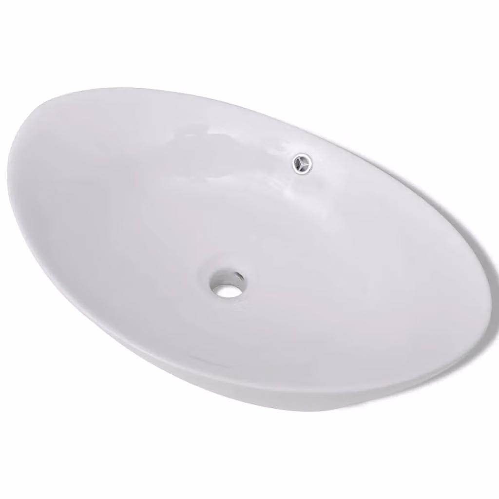 Berkfield Home Luxury Oval Ceramic Basin with Overflow, White, W: 59 cm, D: 38.5 cm, H: 5 cm – 2