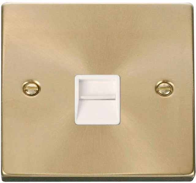 SE HOME Satin Brushed Brass Master Telephone Single Socket, White