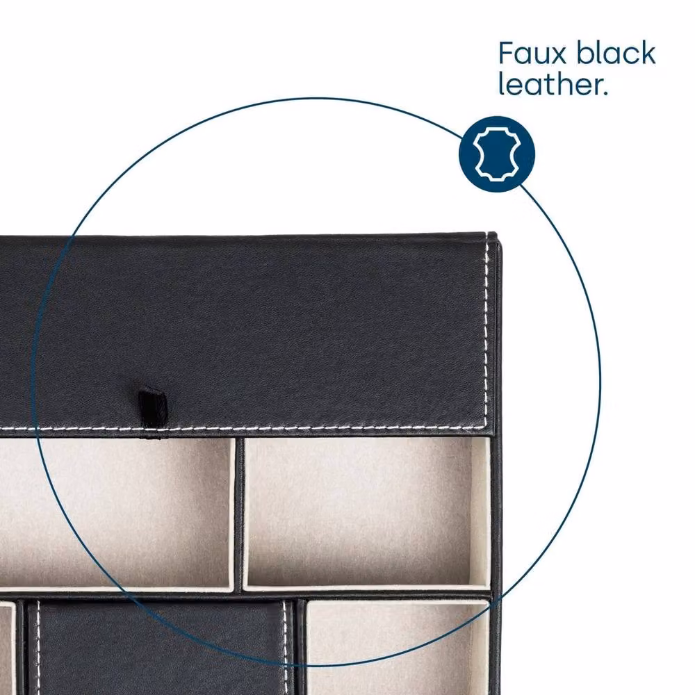 NESTLUNE 6 Section Valet Box Organiser for Watches and Keys in Black – 5